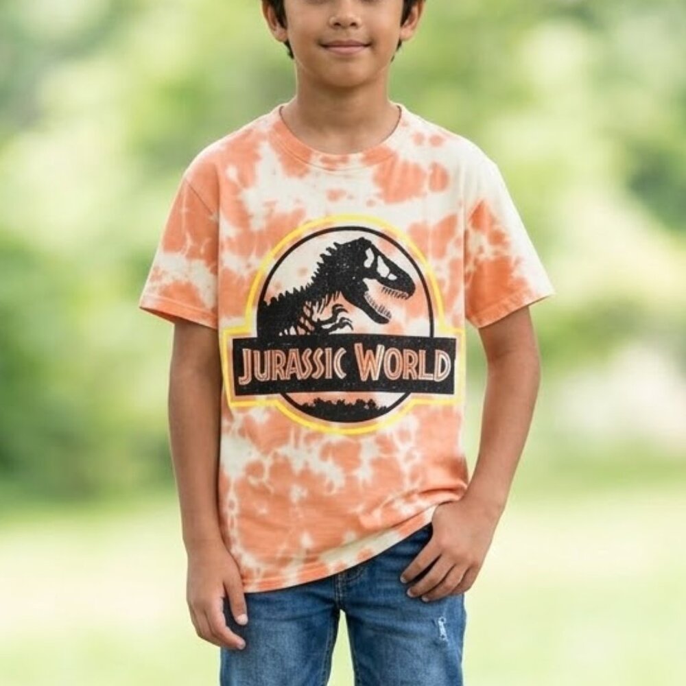 Jurassic World T-Shirt Boys' Tie-Dyed Logo Graphic Print Kids Tee Size 10/12